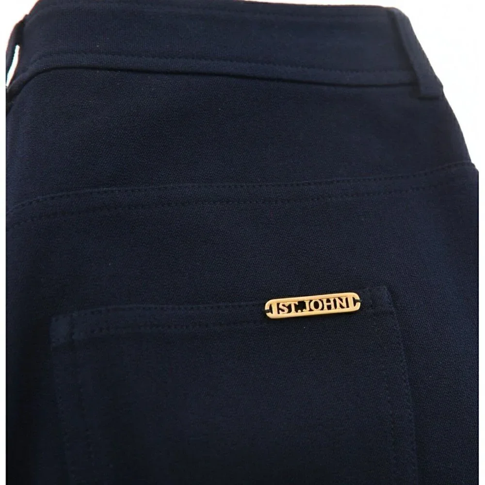 St. John Sz 4 Wide Leg Navy Blue Logo Denim Jean Pants Stretch Womens USA Made